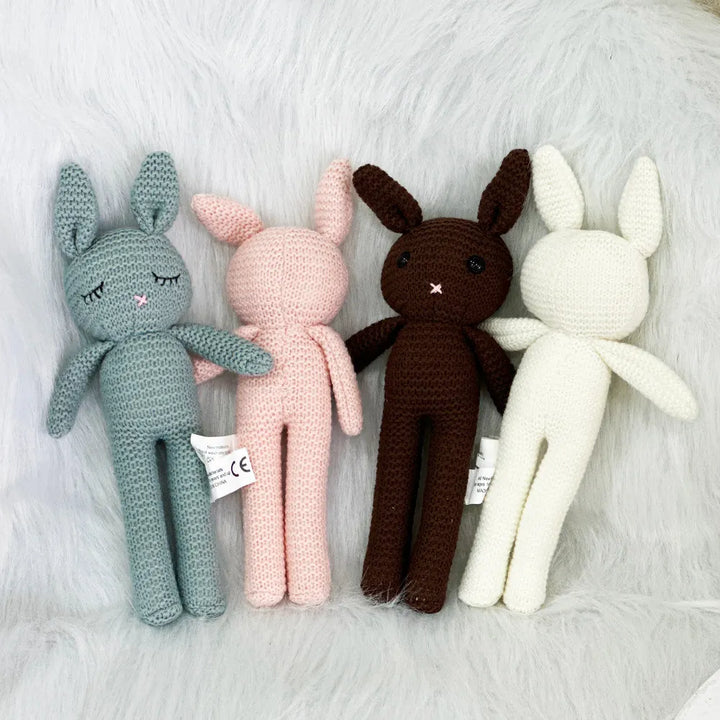 26cm Handmade Knitted Rabbit Doll Kawaii Baby Soothing Toy Mini Cuddle Doll Newborn Baby Early Educational Toy
