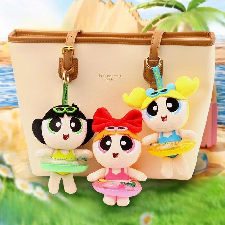 15cm cartoon The Powerpuff Girls Plush Doll Key Chain Swimming Ring Dress Up Doll Cute Backpack Pendant Children's Holiday Gift