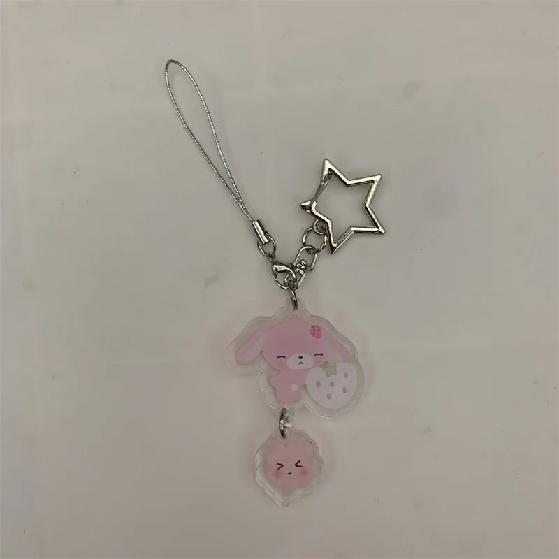 Sugarminuet Momousa Acrylic Keychain Clip Pink Rabbit Cute Kawaii Phone Keychains Mascot Key Ring