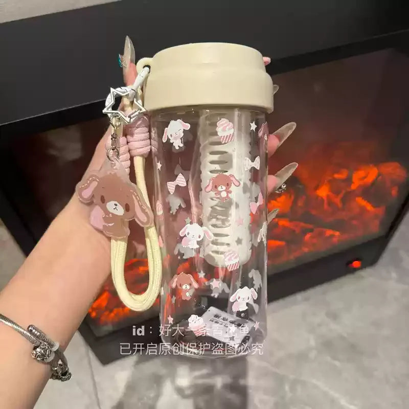 Kawaii Sanrio Sugarbunnies Rabbit Printing Straw Mug Plastic Cup Portable Mugs Juice Beverage Coffee Cup Model Toys For Children