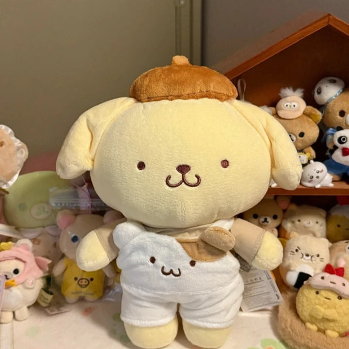 25cm Cartoon Pompompurin best Friends Overalls Series Plush Doll Pudding Dog cute Soft Stuff Doll Toy Room Decor  Birthday Gifts