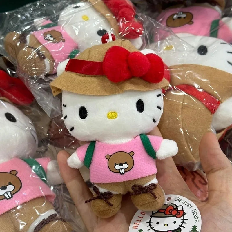 Cartoon sanrio hello kitty plush keychain hiking Outdoor backpack Series kitty doll Bag Accessories Car Key Pendant girl Gift