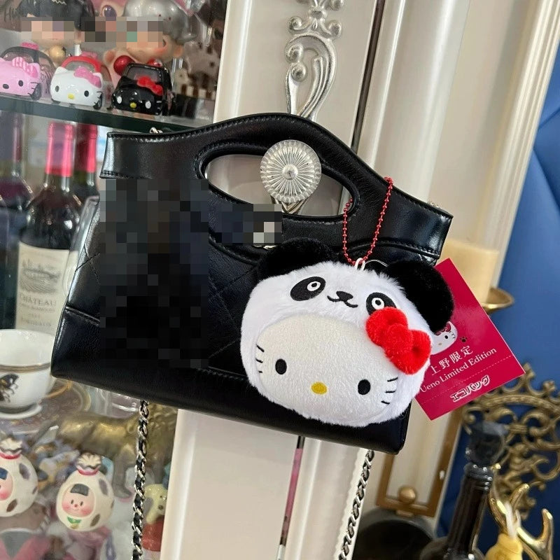 7Cm Sanrio Hello Kitty Plush Toy Doll Backpack Keychain Ueno panda headgear series Kawaii Cartoon  Creative Bag Decorations Gift