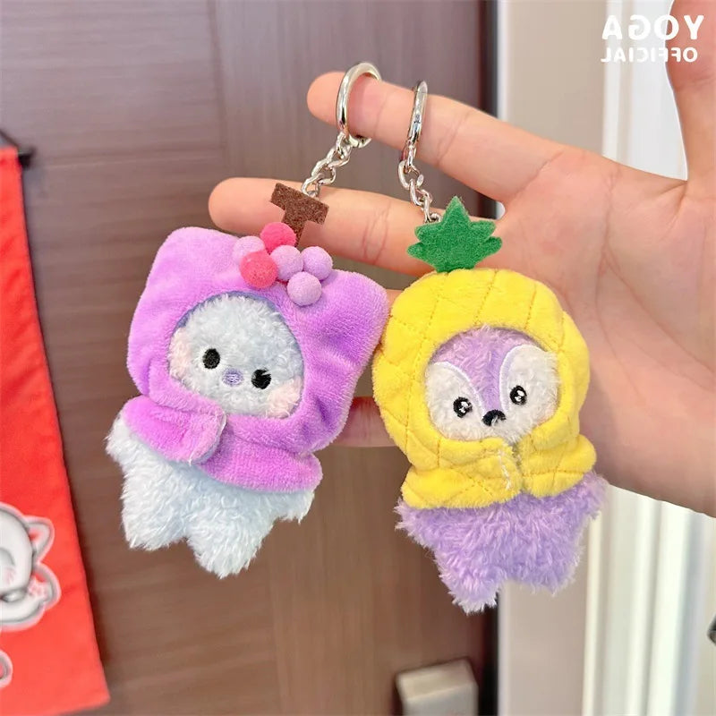 9Cm Kawaii Bt21 Small Animal Mini Plush Keychain knapsack Pendant Cartoon Fruit Headband Series Plush Doll Pendant Birthday Gift