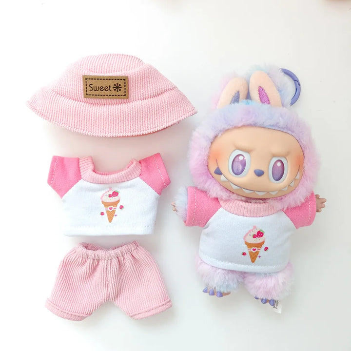 Labubu Doll Clothes Colorful Cartoon Print DIY Set 15/17cm Plush Doll'S Clothes Labubu I II Idol Dolls Sitting Party Accessories