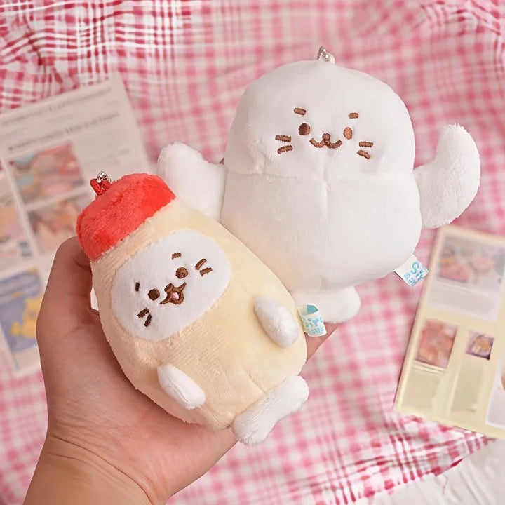 Japanese style Sea Otter Cartoon Punny Seal Plush Keychains kawaii sea lion Soft Stuffed Doll Keyring Funny bag Pendant kid Gift
