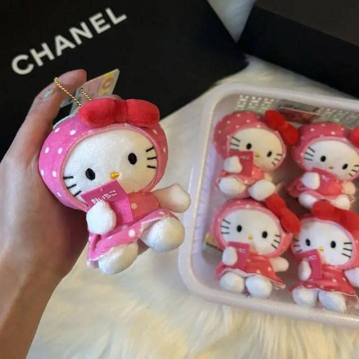Kawaii Sanrio Strawberry Hello Kitty Cartoon Cute Plush Toys Keychain Decoration Backpack Pendant Girls Birthday Creative Gift