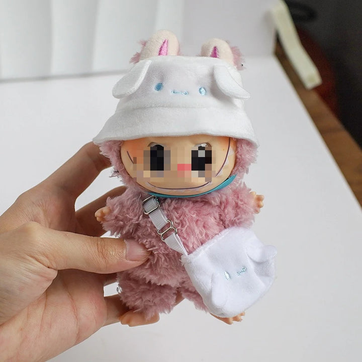 For Labubus doll Outfit Accessories Sanrios Hello Kitty Kuromi Cinnamoroll Melody Doll Hat mini bag Cute Doll Backpack Bag Set
