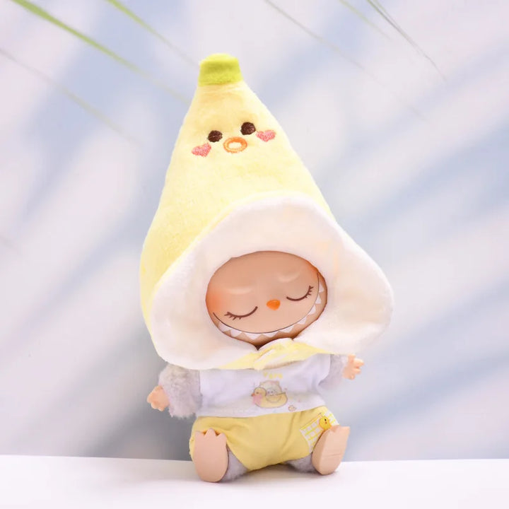 Labubu 1st-3rd Gen Pendant Set: Banana Headpiece & Duck T-Shirt Outfit - Labubu Doll and 17cm Plush Doll Dress-Up Collection