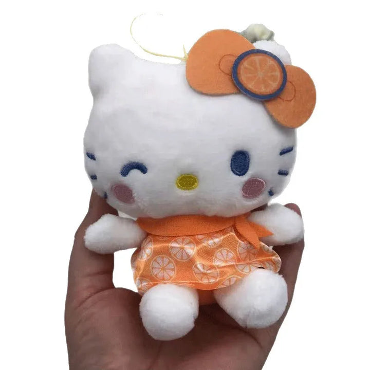 Kawaii Sanrio Hello Kitty Plush Toys Keychain Cartoon Fruit Series Orange Backpack Pendant Doll Girls Birthday Gift Accessories