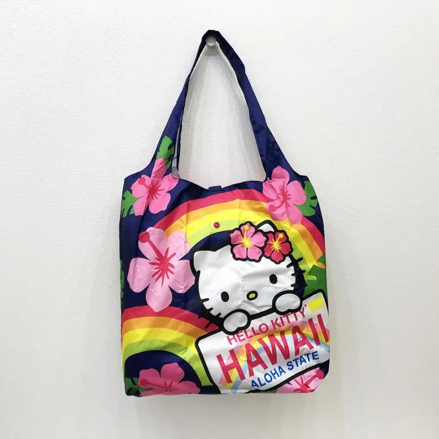 Sanrio Hellokitty Hawaiian Shopping Bag Cartoon Cute Storage Bag Collapsible Handbag Student Shoulder Bag Lunch Bag Shopping Bag