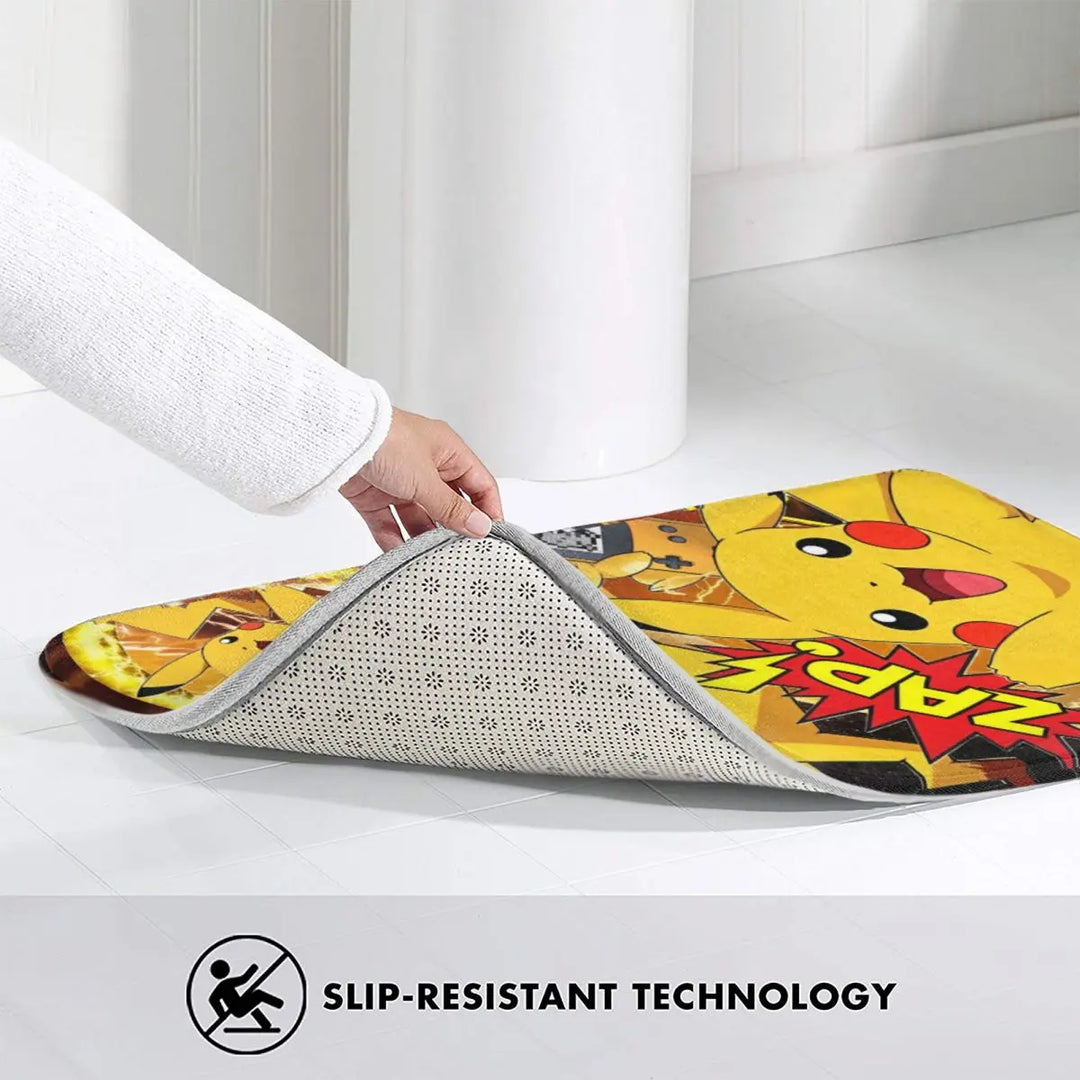 Cartoon Pikachu Anime Bathroom Rugs Mat Super Soft Pokemon Bath Rugs Mats Carpet Non-Slip for Entrance Door Doormat