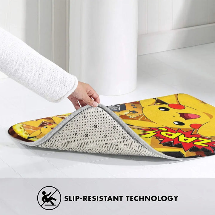 Cartoon Pikachu Anime Bathroom Rugs Mat Super Soft Pokemon Bath Rugs Mats Carpet Non-Slip for Entrance Door Doormat
