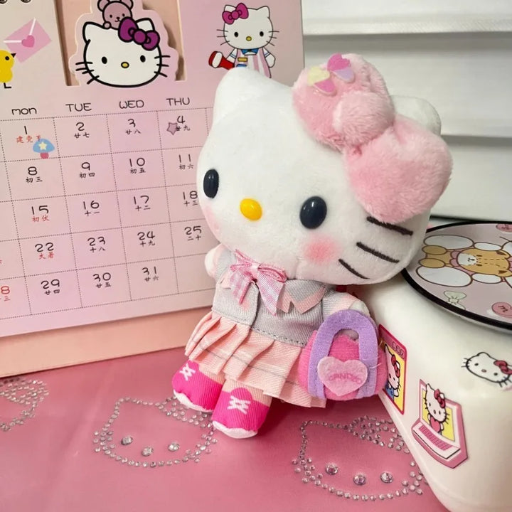 Kawaii Sanrios Anime My Melody Hello Kittys 12Cm Heisei Spicy Girl Style Plush Doll Keychain Y2K Bag Pendant Girl's Heart Gifts