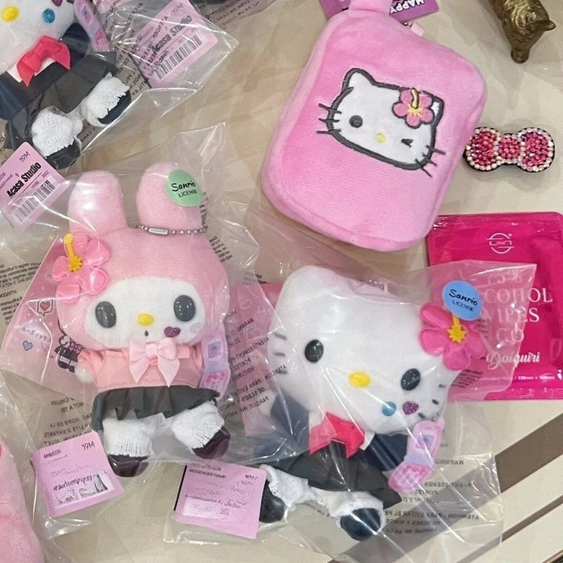 Kawaii my melody Plush Doll Keychain sanrio hello kitty Bag Accessories Heisei uniform HotGirls Y2K Kitty Cat Schoolbag Pendant