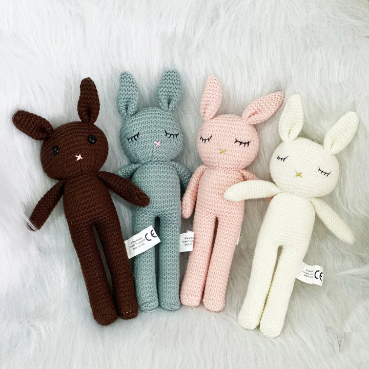 26cm Handmade Knitted Rabbit Doll Kawaii Baby Soothing Toy Mini Cuddle Doll Newborn Baby Early Educational Toy