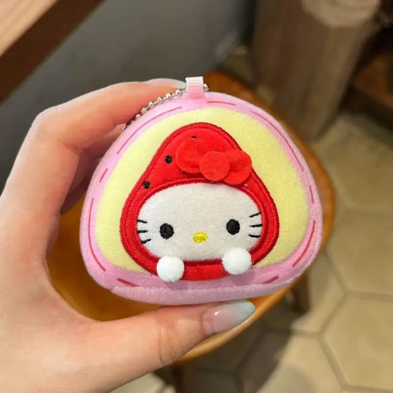 Kawaii Sanrio Strawberry Hello Kitty Backpack Pendant Cartoon Plush Toys Keychain Accessories Girls Birthday Gift Peripherals