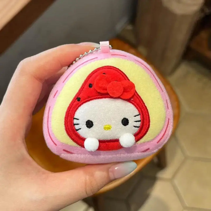 Kawaii Sanrio Strawberry Hello Kitty Backpack Pendant Cartoon Plush Toys Keychain Accessories Girls Birthday Gift Peripherals