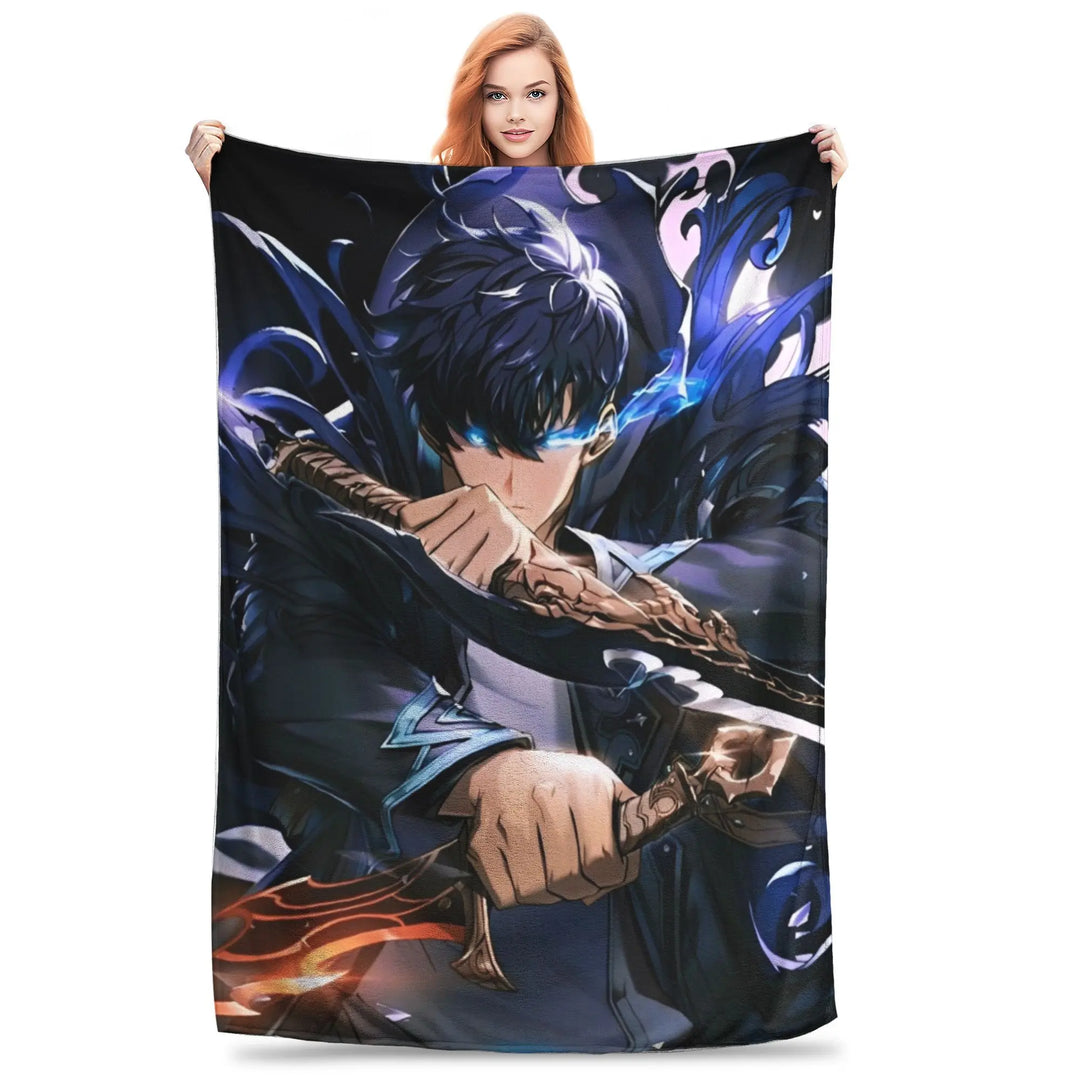 Solo S-ung Jin-woo Leveling Flannel Blankets Anime Funny Throw Blankets for Home 125*100cm Bedspread
