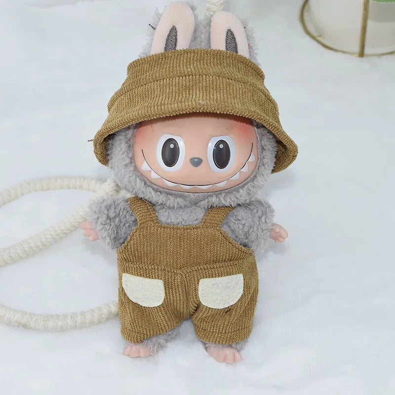 Labubu Doll Clothes Bucket Hat Overalls Dress Up Accessories 15/17cm Plush Doll'S Clothes Replacement