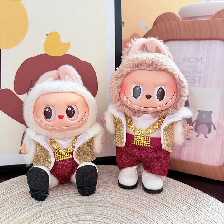 17cm Labubu Accessories Outfits Sweater Elegant Red And Gold Clothes 1-3 Gen Colorful Plush Doll Outfit