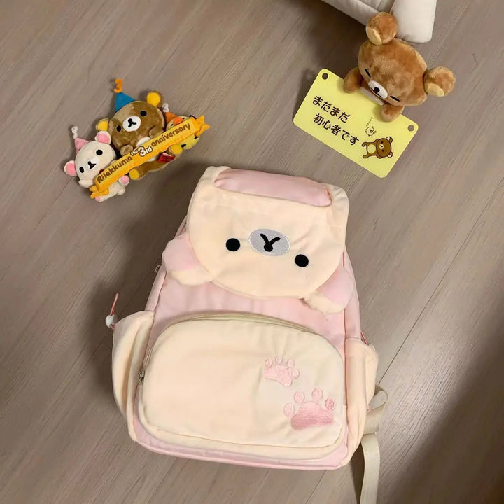 Kawaii Cute Bear Rilakkumas Plush Backpack Large Capacity Anime Backpack Stylish Student School Bag Shoulder Bags Schoolbag