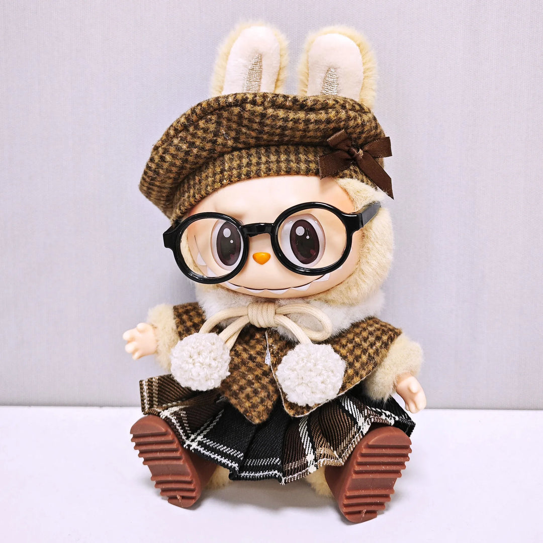 Labubu 1-3 Gen Doll Clothes Cape Tweed Style Outfit Set Elegant Plush Costumes for 15cm/17cm Vinyl Dolls Gift for Labubus Fan