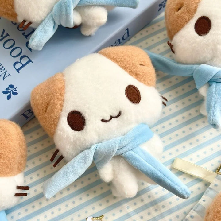 15cm Kawaii  Masyumaro Fluffy Fuwa Nyanko Cat Plush Doll Keychain Sanrios Cartoon marshmallow scarf Cat Keyring Bag Pendant gift