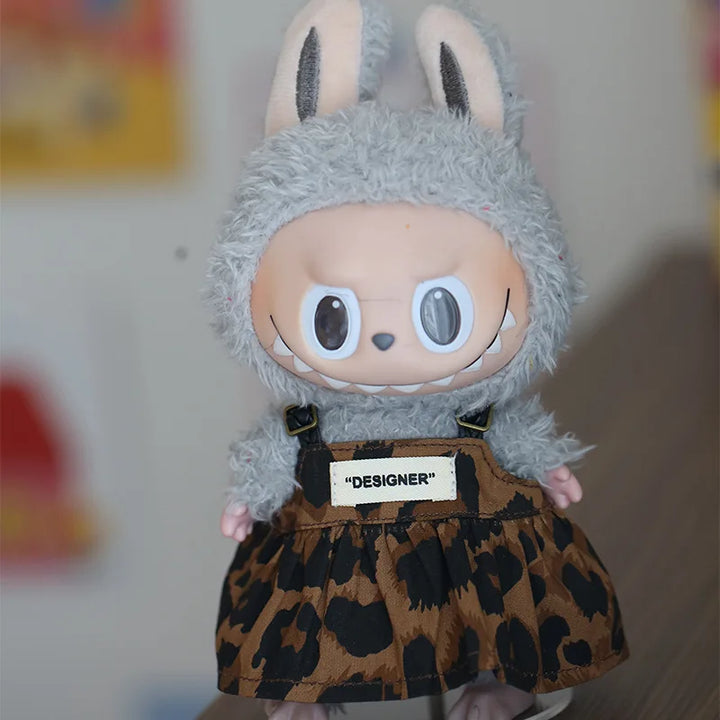 Labubu Doll Clothes Leopard Print Skirt Hat Shoes 15/17cm Plush Doll'S Clothes Labubu I II Idol Dolls Sitting Party Accessories