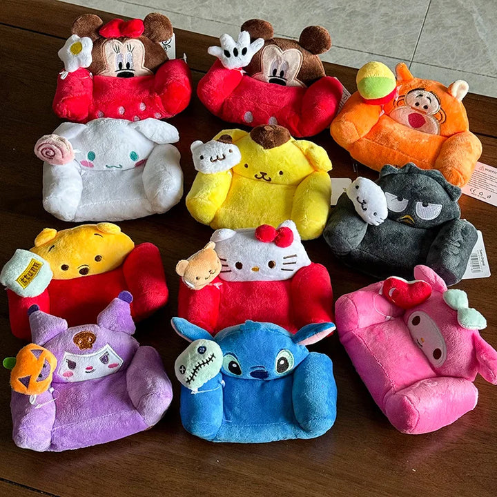 Kawaii Kuromi Hello Kitty Mickey Plush Mini Sofa Cartoon Cute Plush Toy Soft Stuffed Doll Sofa Decorative Home Item For Fans