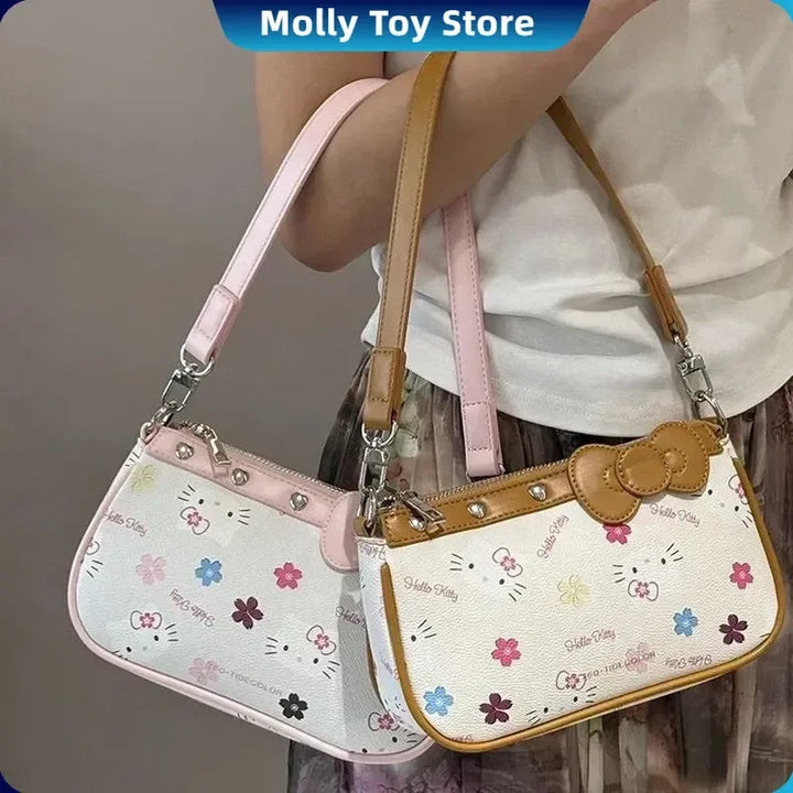 Sanrio Hellokitty Shoulder Bag Cartoon Print Handbag  Large Capacity Shoulder Bag For Women Fashion Underarm Bag Holiday Gifts