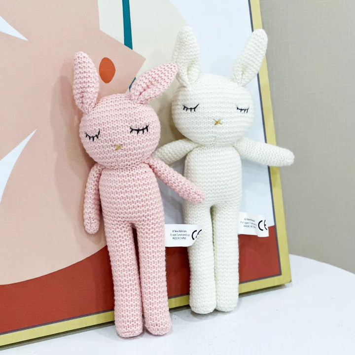 26cm Handmade Knitted Rabbit Doll Kawaii Baby Soothing Toy Mini Cuddle Doll Newborn Baby Early Educational Toy