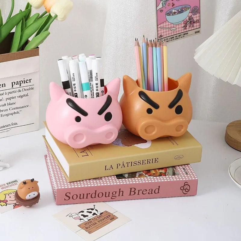 Cartoon Action Masked Pencil Holder Cute Stationery Makeup Brush Storage Box Creative Desktop Ornament Student Holiday Gift