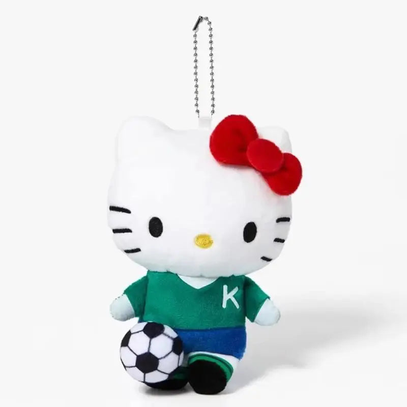 Kawaii Sanrio Hello Kitty Playing Football Plush Toys Panda Dress Up Keychain Decoration Backpack Pendant Girls  Birthday Gifts