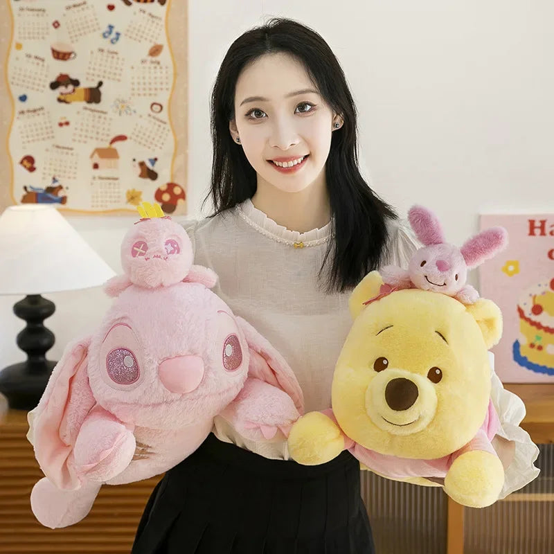 Disney Stitch Plush Toys Cartoon Anime Plushie Winnie Dolls Sleeping on The Stomach Pillow Soft Stuffed Xmas Gift for Kid