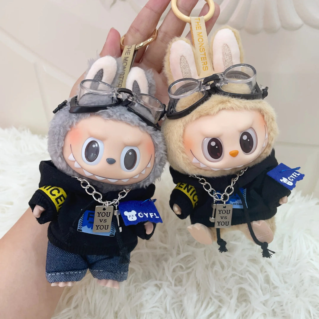 15cm/17cm Labubu Doll Clothes Sitting Party 1st 2nd Generation Outfit White Black Bear Hoodie DIY Gifts