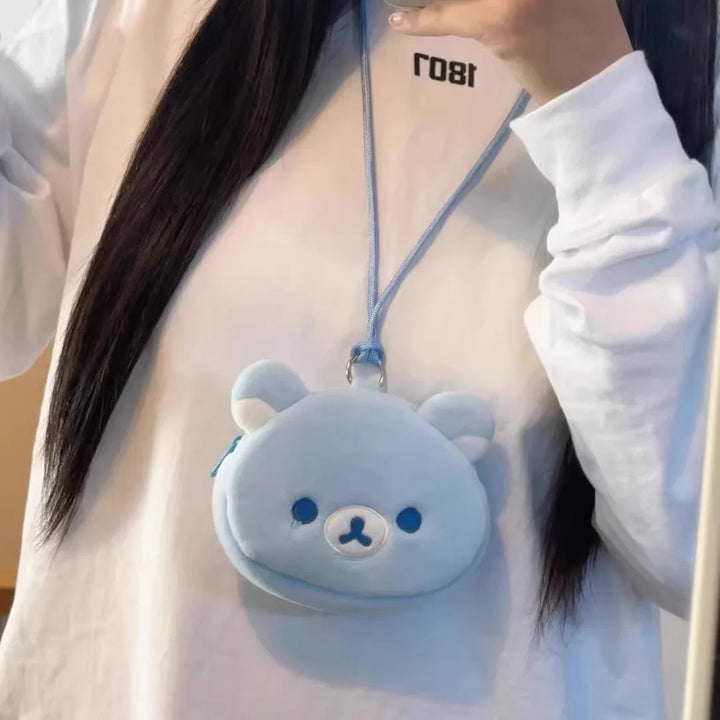 Kawaii Rilakkuma Hanging Neck Wallet Mini Storage Bag Card Pen Eraser Storage Bag For Kids Zero Wallet Schoolbag Pendant Bag