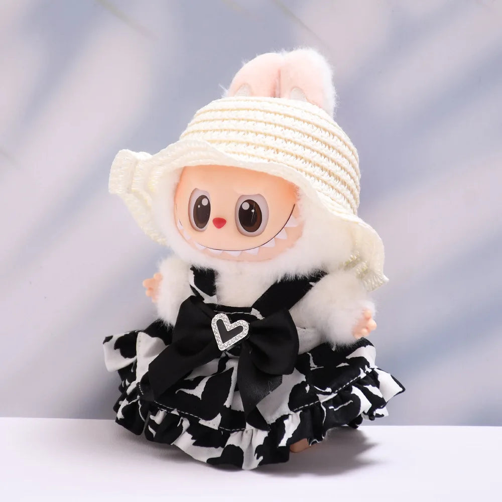 Labubu Doll Clothes Candy Heart Black & Red Two-Tone Dress Set with Camera 15/17cm Plush Doll'S Clothes Replacement Accessories