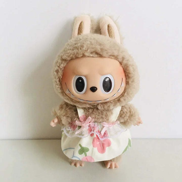 Cute Mini Plush Doll'S Fresh & Chic Sleeveless Dress 15/17cm Labubu I II III Idol Dolls Accessories For Sitting Party Clothing