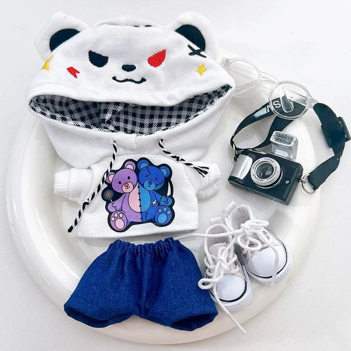 15cm/17cm Labubu Doll Clothes Sitting Party 1st 2nd Generation Outfit White Black Bear Hoodie DIY Gifts
