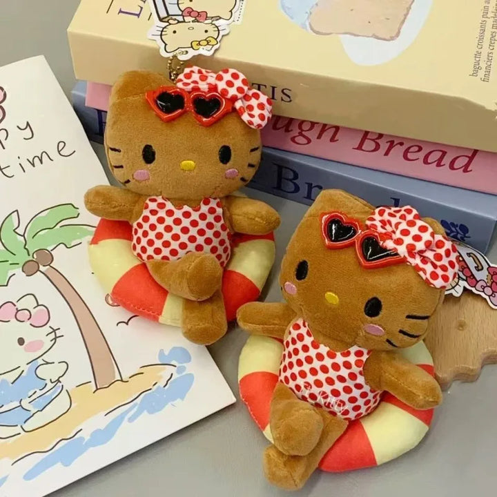 Sanrio Hello Kitty Plush Dolls Toys Keychain swim ring polka dots sunglasses series dark skin Kitty kawaii Pendant Accessories