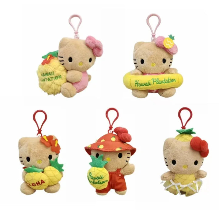 Sanrio Kawaii Cartoon Hawaiian Pineapple Black Skin Hello Kitty Plush Toys Pendant Keychain Accessories Friends Holiday Gifts