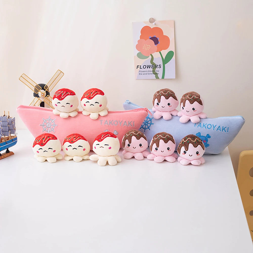 Mini Octopus in Pirate Boat Plushie Takoyaki Cosplay Octopus Soft Doll Birthday Gifts Creative Amusing Food Plush Toys Snacks