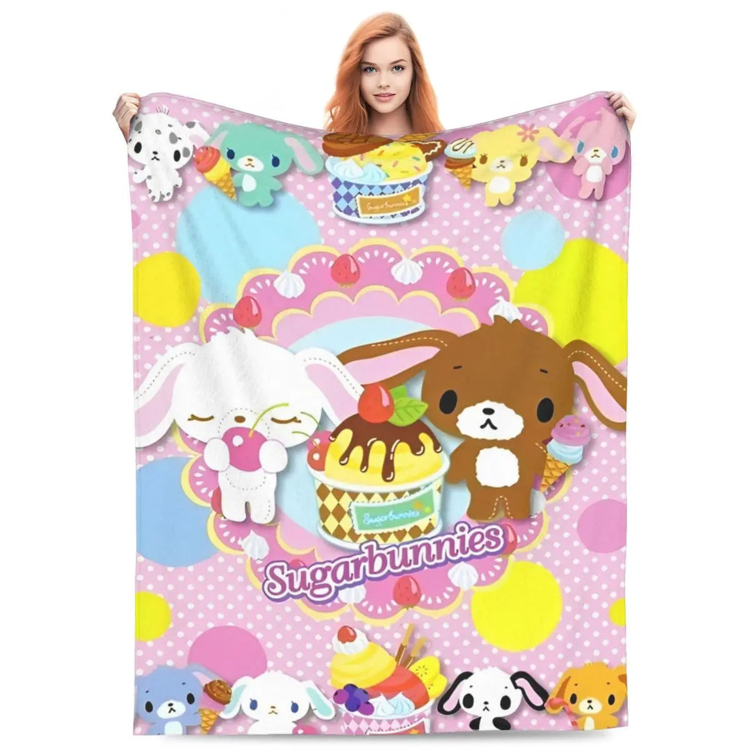 Cartoon Sugarbunnies Flannel Throw Blanket Blanket for Sofa Couch Super Warm Plush Thin Quilt