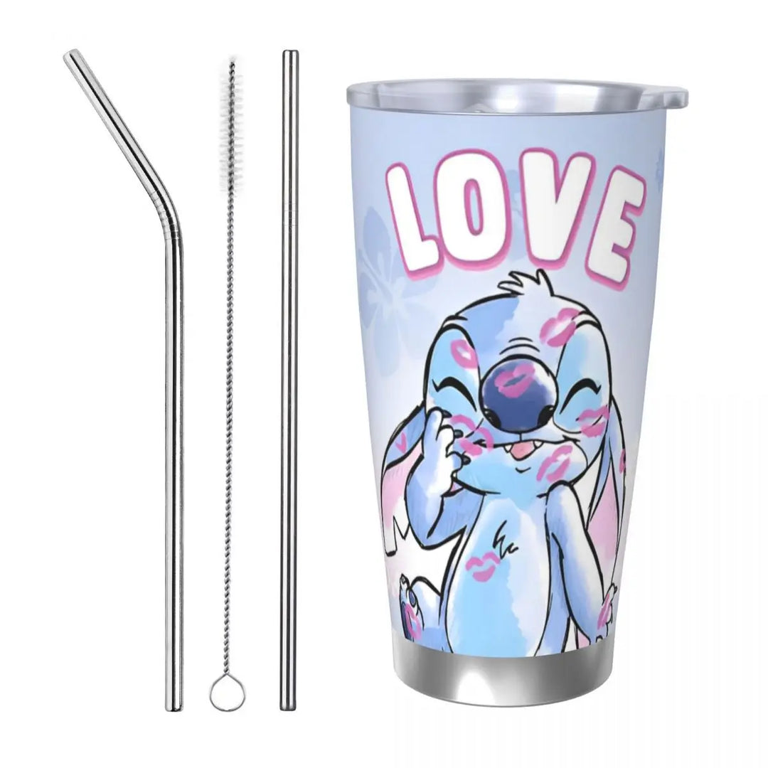 Cartoon Kawaii Stitch Insulated Tumbler with Lid Stainless Steel Thermal Mug Office Home Car Bottle Cup, 20oz