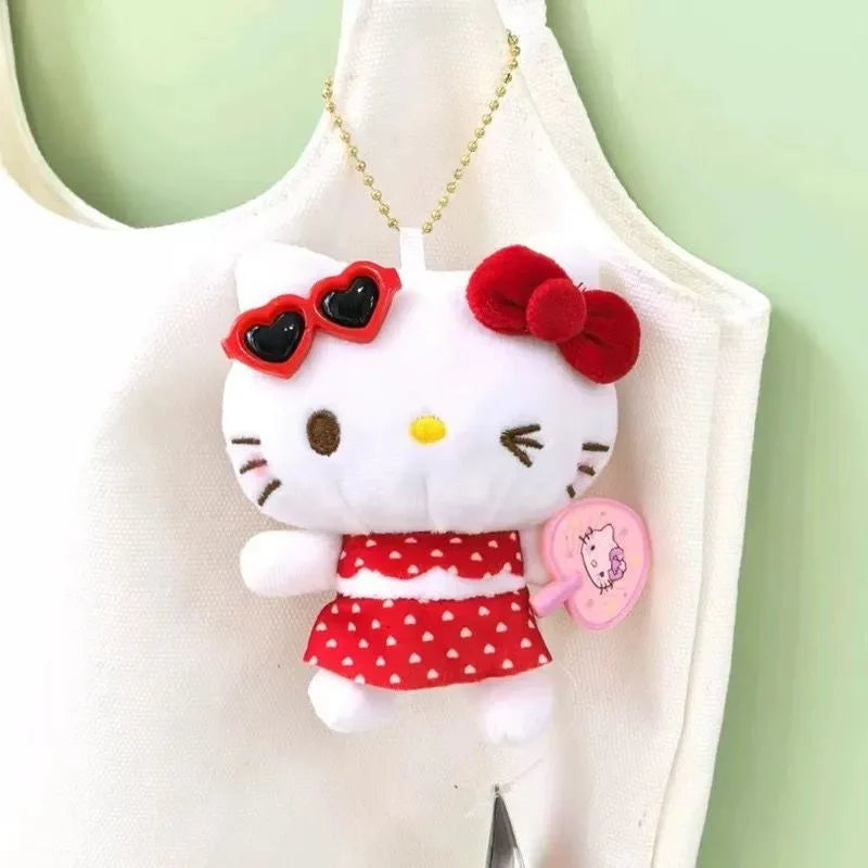 Sanrios Keychain black skin Hawaiian Hello Kitty Plush KeyChain Swim summer bikini plush bag Pendant Backpack Birthday Gift