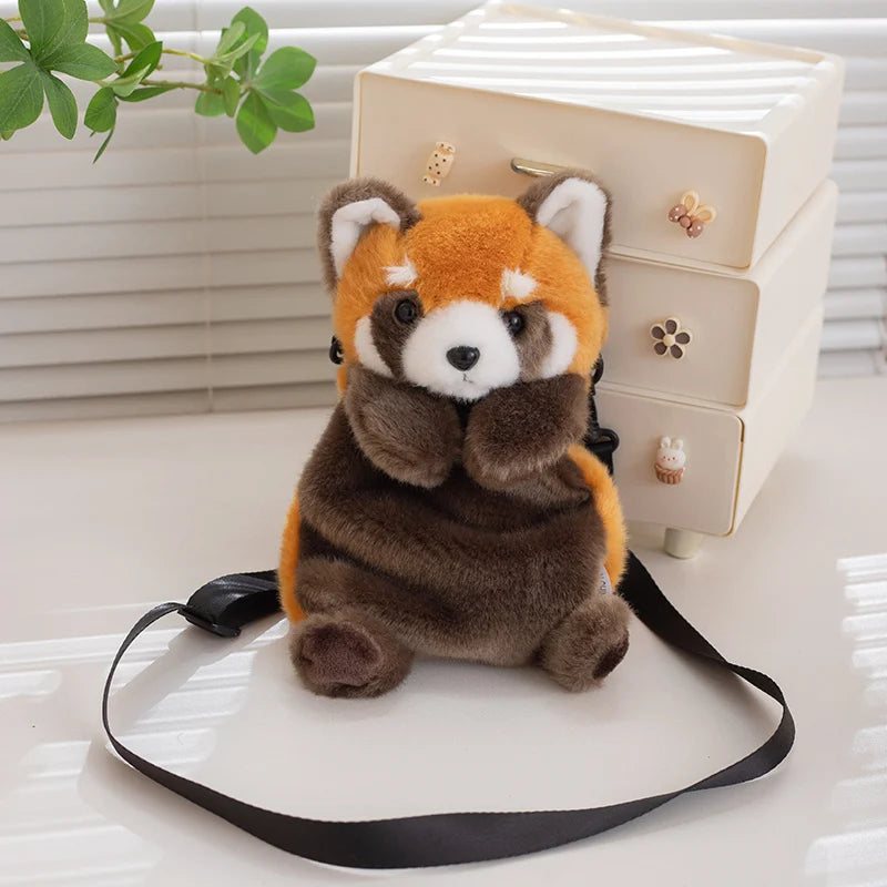 30cm Wild Animal Cross Body Bag Red Panda Raccoon Plush Bag Stuffed