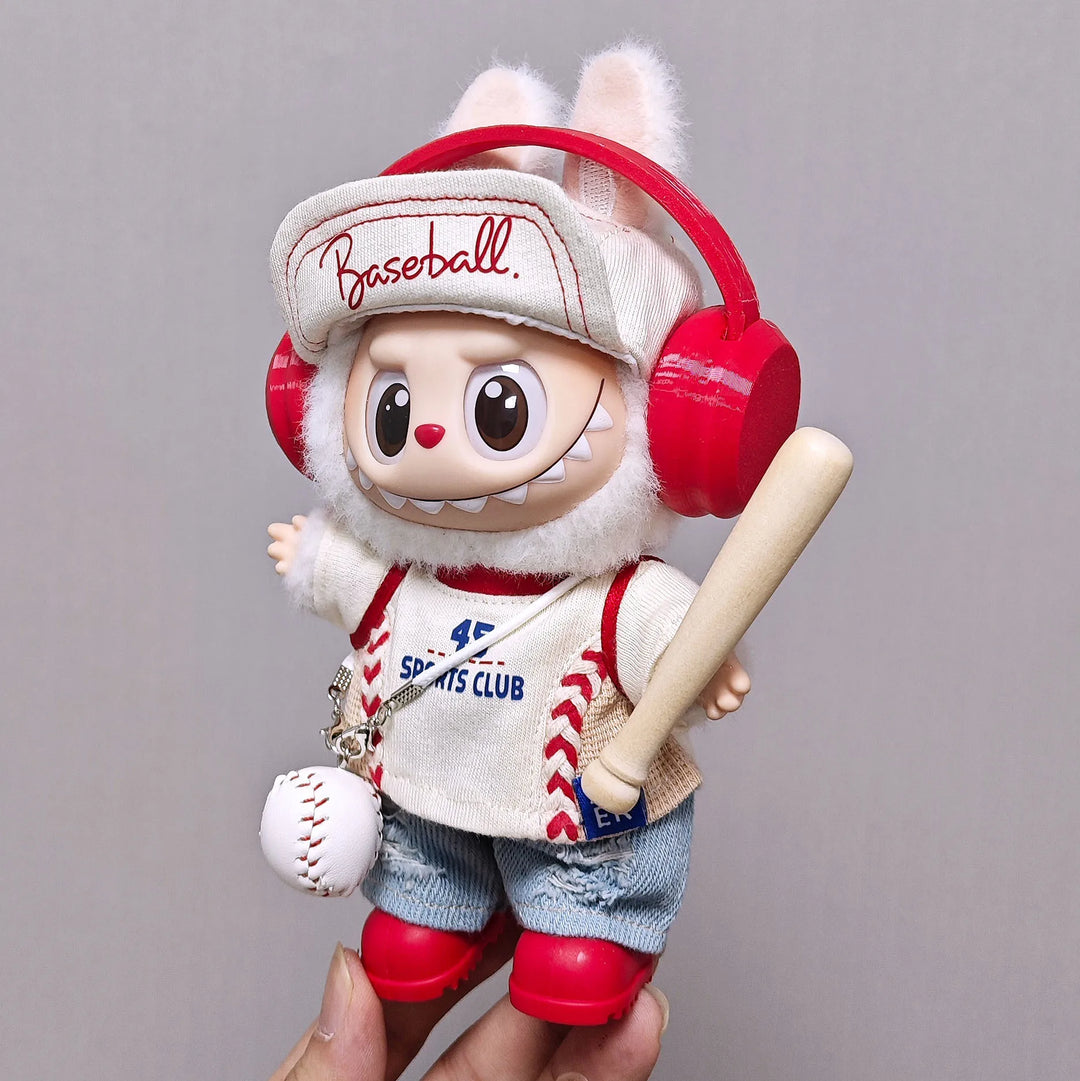 Labubu 1-3 Gen Outfits Sports Series: Ripped Jeans Baseball Cap Jacket  Headphones Ball Bat Shoes Set Doll Clothes for Labubu