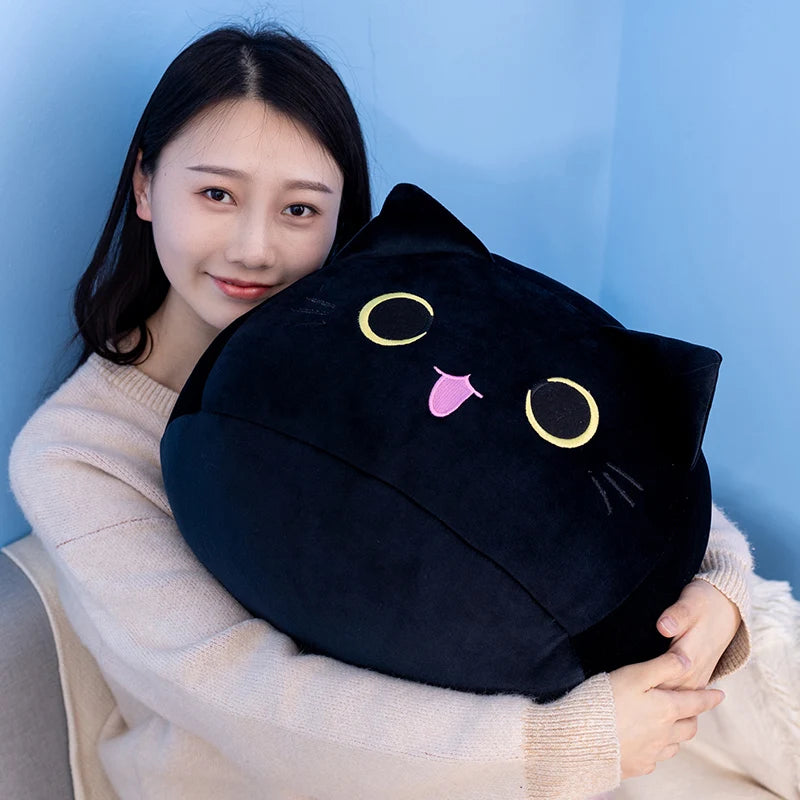 Cute Pink Black Cat Plush Toy Stuffed Soft Round Ball Shaped Husky Cat Doll Pillow Cushion Kids Toys Birthday Christmas Gift