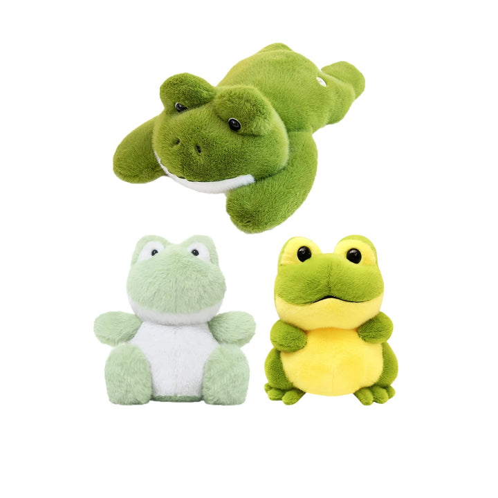 Kawaii Green Frog Plush Toys Fluffy Lying Frog Stuffed Animal Black Eyes Big Mouth Smiling Chubby Frog Soft Dolls Fun Gifts